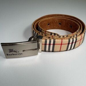 Authentic Vintage Burberry Silver Buckle Plaid Belt GREAT CONDITION